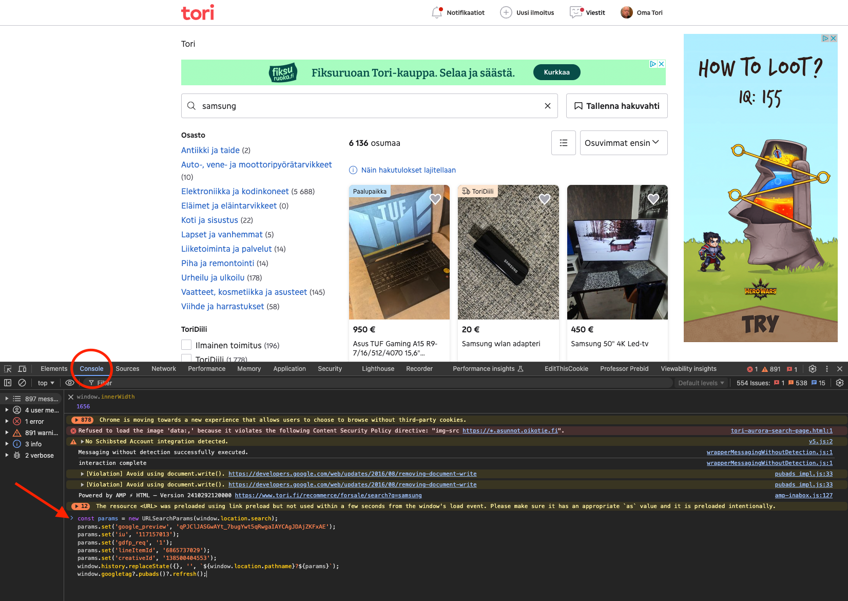Screenshot showing how to paste code into Chrome DevTools console